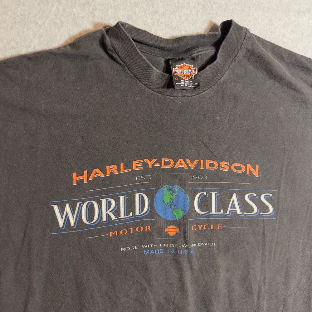 Vintage 1998 Harley Davidson World Class T-Shirt XL Black USA Eagle Flames